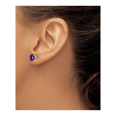 14K Yellow Gold 7mm Round Amethyst Checkerboard Stud Earrings – view 3