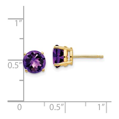14K Yellow Gold 7mm Round Amethyst Checkerboard Stud Earrings – view 4