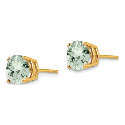 14K Yellow Gold 7mm Green Quartz Round Stud Earrings – view 3