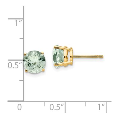 14K Yellow Gold 7mm Green Quartz Round Stud Earrings – view 5