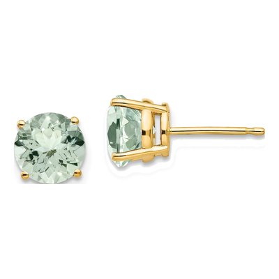 14K Yellow Gold 7mm Green Quartz Round Stud Earrings