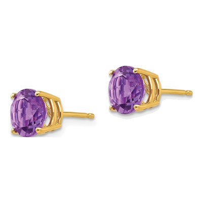 14K Yellow Gold 7mm Amethyst Round Stud Earrings – view 2