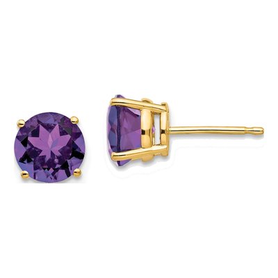 14K Yellow Gold 7mm Amethyst Round Stud Earrings
