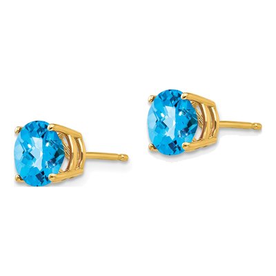 14K Yellow Gold 7mm Swiss Blue Topaz Round Stud Earrings – view 2