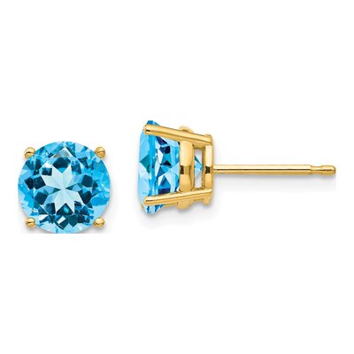14K Yellow Gold 7mm Swiss Blue Topaz Round Stud Earrings
