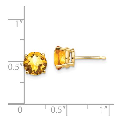 14K Yellow Gold 7mm Round Citrine Checker-Cut Stud Earrings – view 4