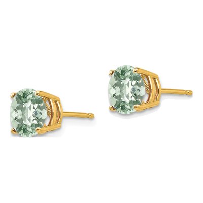 14K Yellow Gold 7mm Round Green Quartz Checker-Cut Stud Earrings – view 2