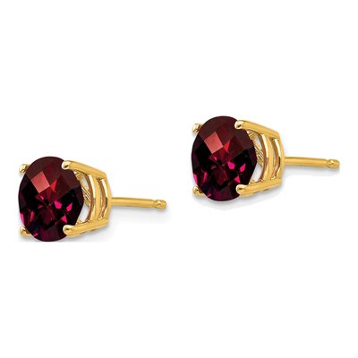 14K Yellow Gold 7mm Garnet Round Checker-Cut Stud Earrings – view 2