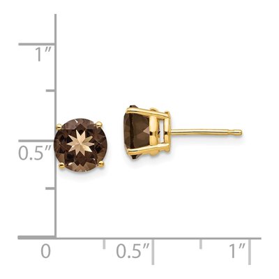 14K Yellow Gold 7mm Smoky Quartz Round Stud Earrings – view 5