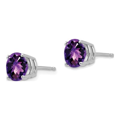 14K White Gold 7mm Round Amethyst Stud Earrings – view 2