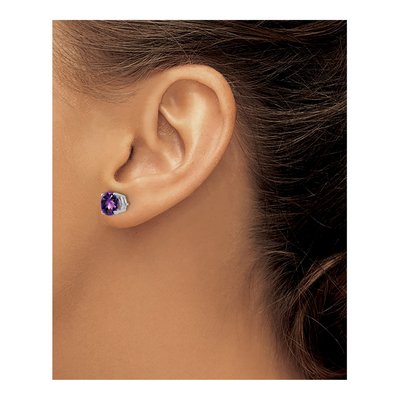 14K White Gold 7mm Round Amethyst Stud Earrings – view 3