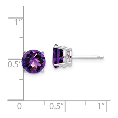 14K White Gold 7mm Round Amethyst Stud Earrings – view 4