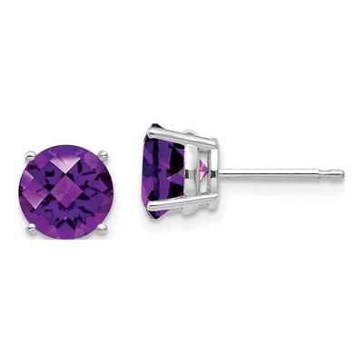 14K White Gold 7mm Round Amethyst Stud Earrings