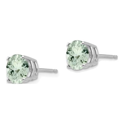 14K White Gold 7mm Green Quartz Round Stud Earrings – view 2
