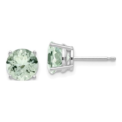 14K White Gold 7mm Green Quartz Round Stud Earrings