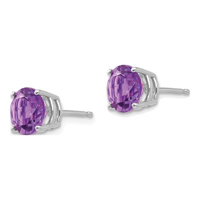 14K White Gold 7mm Amethyst Round Stud Earrings – view 3
