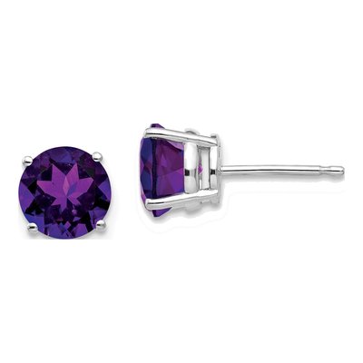 14K White Gold 7mm Amethyst Round Stud Earrings