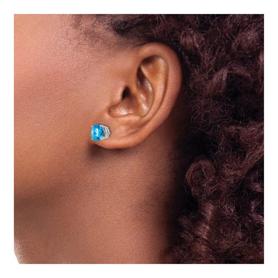 14K White Gold 7mm Round Swiss Blue Topaz Checkerboard Stud Earrings – view 3