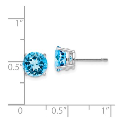 14K White Gold 7mm Round Swiss Blue Topaz Stud Earrings – view 5