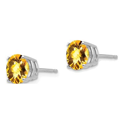 14K White Gold 7mm Citrine Round Stud Earrings – view 2