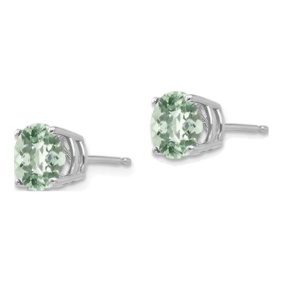 14K White Gold 7mm Round Green Quartz Checker-Cut Stud Earrings – view 2