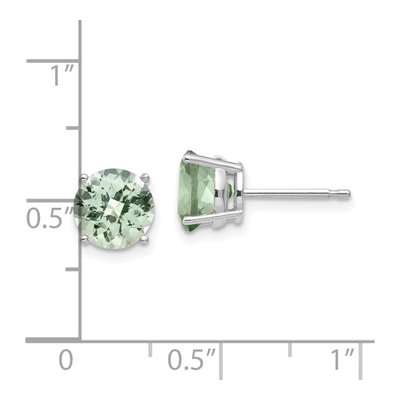 14K White Gold 7mm Round Green Quartz Checker-Cut Stud Earrings – view 4