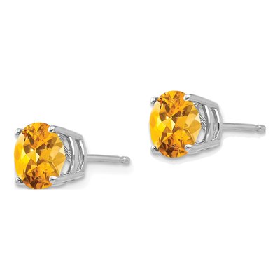 14K White Gold 7mm Citrine Round Stud Earrings – view 3