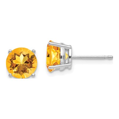 14K White Gold 7mm Citrine Round Stud Earrings