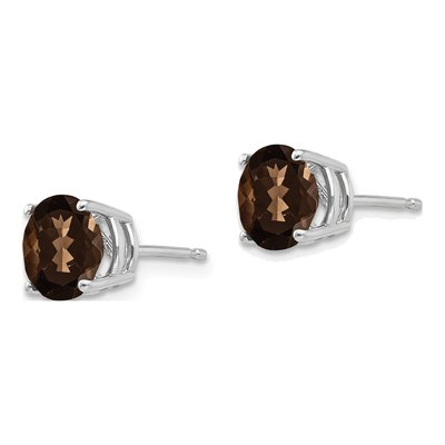 14K White Gold 7mm Round Smoky Quartz Checker-Cut Stud Earrings – view 2