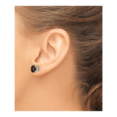 14K White Gold 7mm Round Smoky Quartz Checker-Cut Stud Earrings – view 3