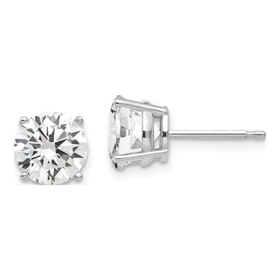 14K White Gold 7mm Round CZ Stud Earrings