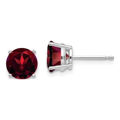14K White Gold 7mm Garnet Round Stud Earrings
