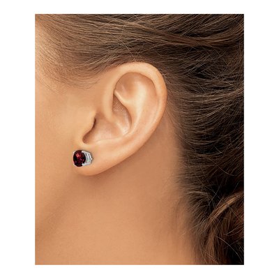 14K White Gold 7mm Garnet Round Stud Earrings – view 3