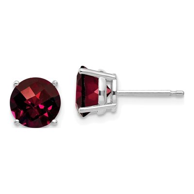 14K White Gold 7mm Garnet Round Stud Earrings