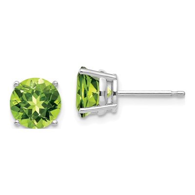 14K White Gold 7mm Peridot Round Stud Earrings