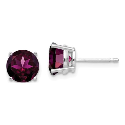 14K White Gold 7mm Round Rhodolite Garnet Stud Earrings