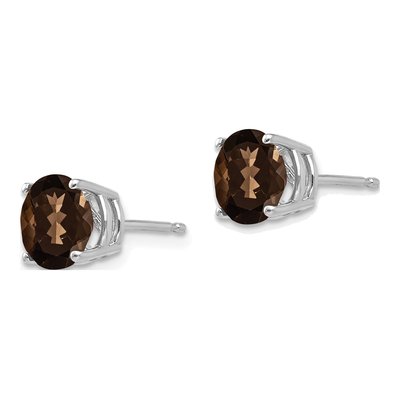 14K White Gold 7mm Round Smoky Quartz Stud Earrings – view 3