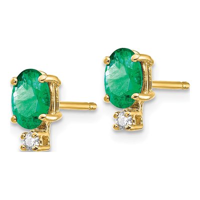 14K Yellow Gold Emerald & Diamond Oval Stud Earrings – view 2