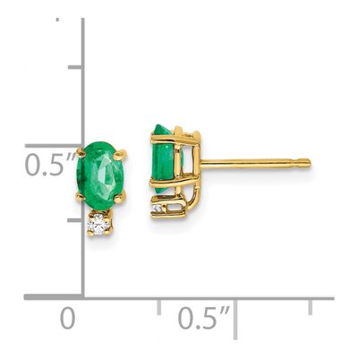 14K Yellow Gold Emerald & Diamond Oval Stud Earrings – view 4
