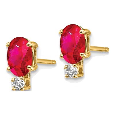 14K Yellow Gold Ruby & Diamond Oval Stud Earrings – view 2