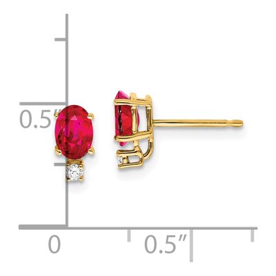 14K Yellow Gold Ruby & Diamond Oval Stud Earrings – view 4