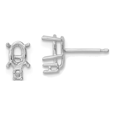14K White Gold Oval Diamond Earring Mounting