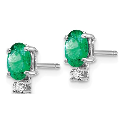 14K White Gold Emerald & Diamond Oval Stud Earrings – view 2