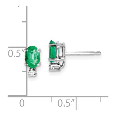 14K White Gold Emerald & Diamond Oval Stud Earrings – view 4