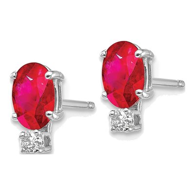 14K White Gold Ruby & Diamond Oval Stud Earrings – view 2