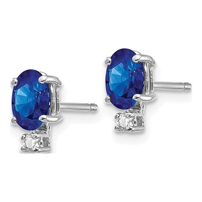 14K White Gold Oval Sapphire & Diamond Post Earrings – view 2