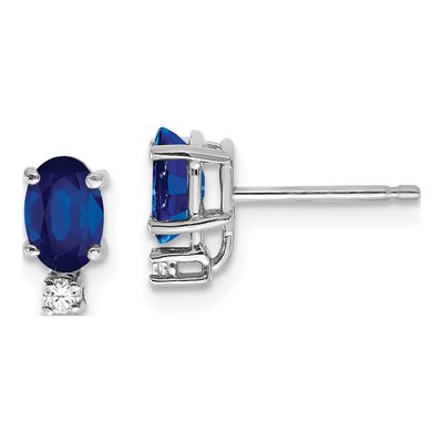 14K White Gold Sapphire & Diamond Oval Stud Earrings