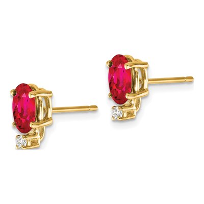 14K Yellow Gold 1/20 ct tw Ruby & Diamond Oval Stud Earrings – view 2