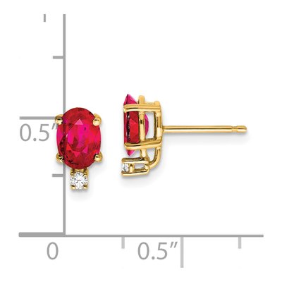14K Yellow Gold 1/20 ct tw Ruby & Diamond Oval Stud Earrings – view 4