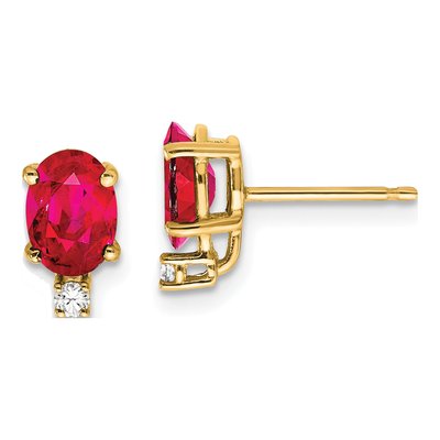14K Yellow Gold 1/20 ct tw Ruby & Diamond Oval Stud Earrings